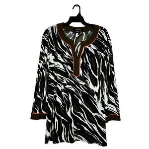 Peck & Peck Black Zebra Print V Neck Womens Tunic Top size 16